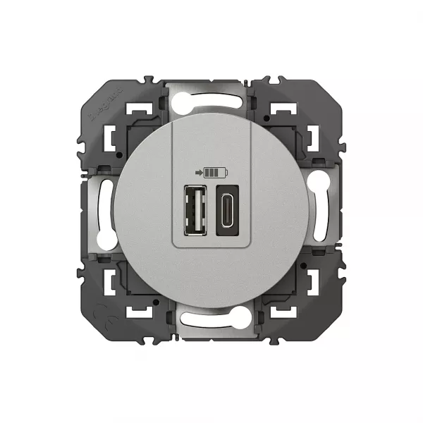 legrand-prise double usb dooxie type-a + type-c 3a finition alu - sachet (095258)