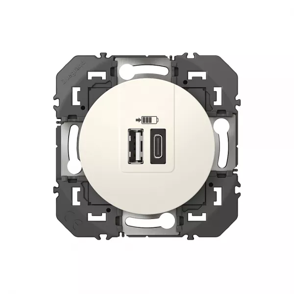 legrand-prise double usb dooxie type-a + type-c 3a finition blanc - sachet (095228)
