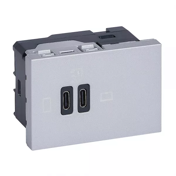 legrand-prise double usb mosaic type-c 63w power delivery 3 modules - alu (077674l)