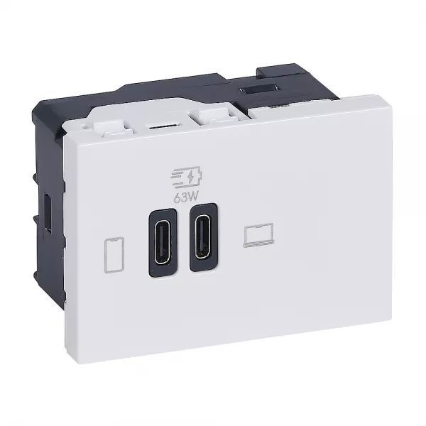 legrand-prise double usb mosaic type-c 63w power delivery 3 modules - blanc (077673l)