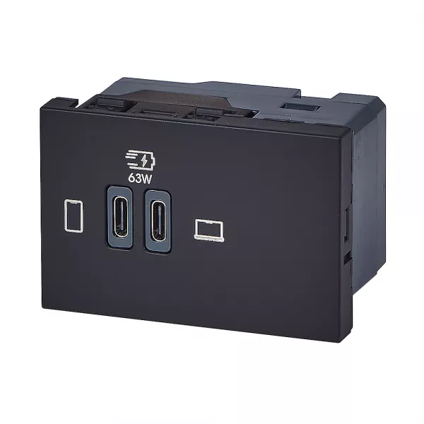 legrand-prise double usb mosaic type-c 63w power delivery 3 modules - noir (077675l)