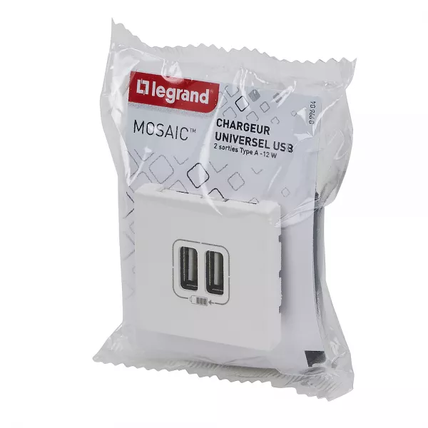 legrand-prise double usb type-a mosaic 3a 2 modules - blanc (099604)