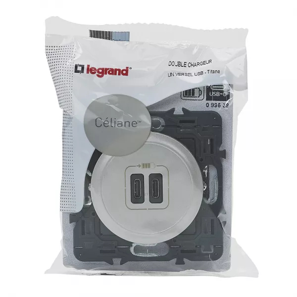 legrand-prise double usb type-c c�liane 3a - titane (099539)