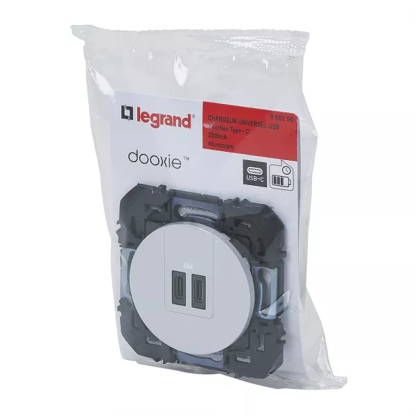 legrand-prise double usb type-c dooxie 3a finition alu (095295)