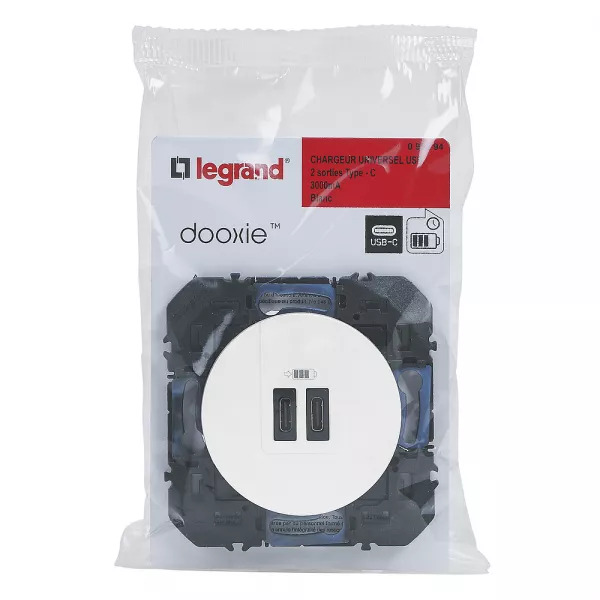 legrand-prise double usb type-c dooxie 3a finition blanc (095294)