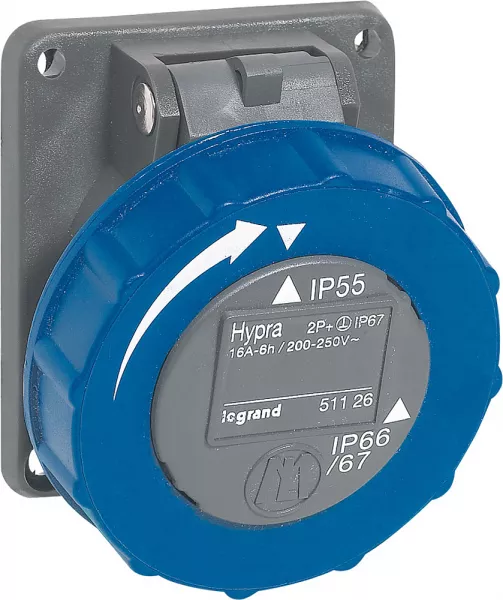 legrand-prise fixe hypra ip66/67-55 16a - 200v~ � 250v~ - 2p+t - plastique (051126)