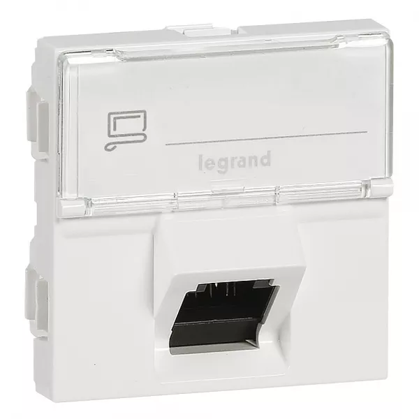 legrand-prise rj45 cat. 6a stp inclin�e � 45� blindage m�tal mosaic 2 modules -blanc (076508)