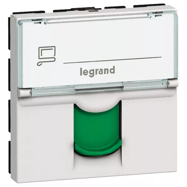 legrand-prise rj45 cat�gorie 6 ftp avec volet vert mosaic 2 modules - blanc (076522)