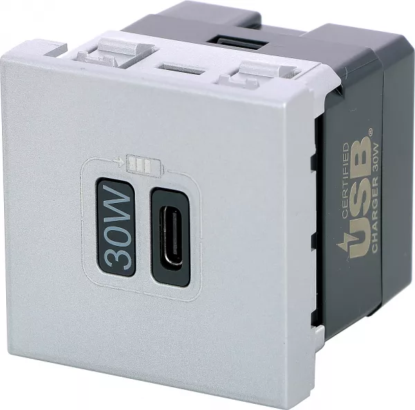 legrand-prise simple usb mosaic type-c 3a 30w power delivery 2 modules - alu (079385l)