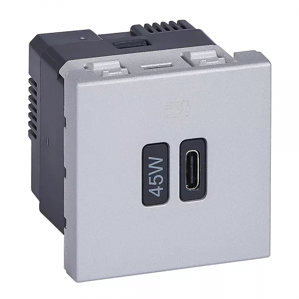 legrand-prise simple usb mosaic type-c 45w power delivery 2 modules - alu (077656l)