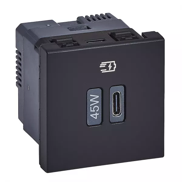 legrand-prise simple usb mosaic type-c 45w power delivery 2 modules - noir (077657l)