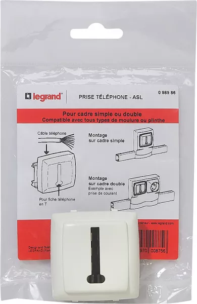 legrand-prise t�l�phone pour moulure appareillage saillie - 8 contacts en t - blanc (098986)