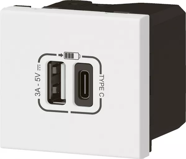 legrand-prise usb type-a + usb type-c 3a 15w mosaic link 230v - 2 modules blanc (077570l)
