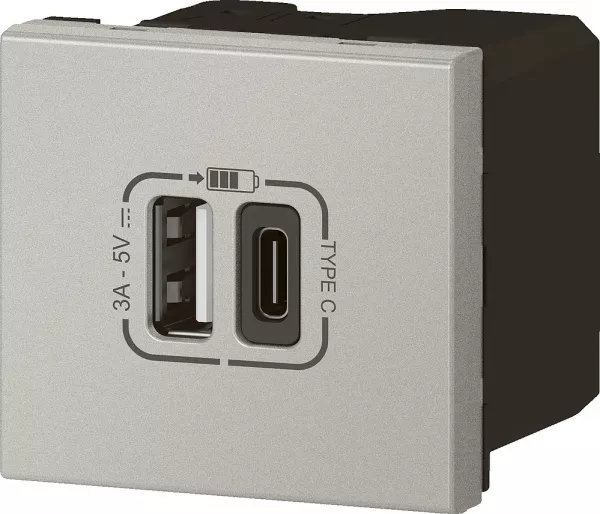legrand-prise usb type-a + usb type-c 3a 15w mosaic link 230v - 2 modules noir alu (079293l)