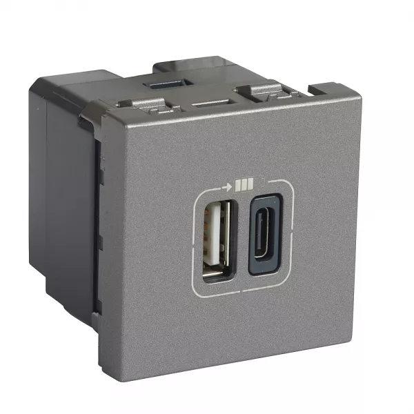 legrand-prise usb type-a + usb type-c 3a 5v= 15w mosaic 2 modules 230v - alu (079392)