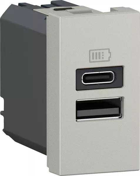 legrand-prise usb type-a+type-c 3a mosaic - 1 module alu pour poste de travail (077671l)