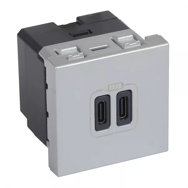 legrand-prises 2 usb type-c 3a 5v= 15w mosaic 2 modules 230v - alu (079390)