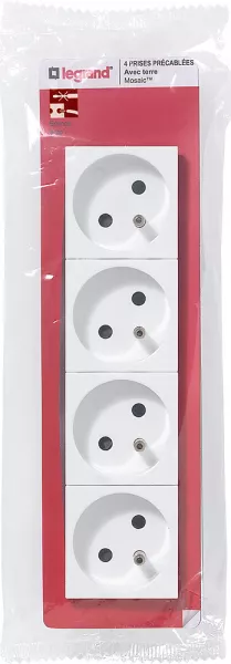 legrand-quadruple prise avec terre pr�c�bl�e mosaic - blanc - 8 modules (099631)