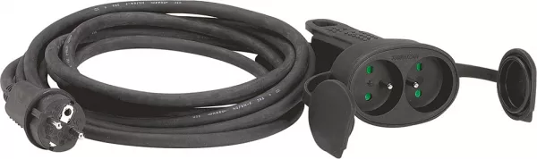 legrand-rallonge 2p+t 16a ip44 ik08 avec double prolongateur caoutchouc et c�ble 5m (051629)