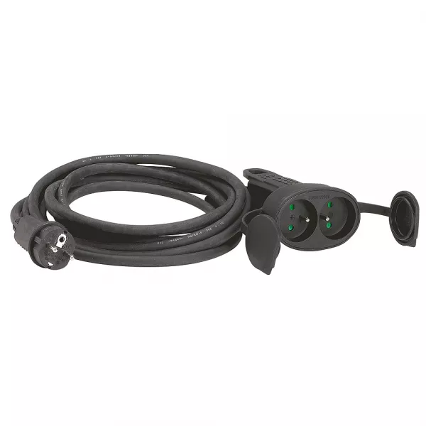 legrand-rallonge 2p+t 16a ip44 ik08 double prolongateur ergonomique caoutchouc c�ble 10m (051630)
