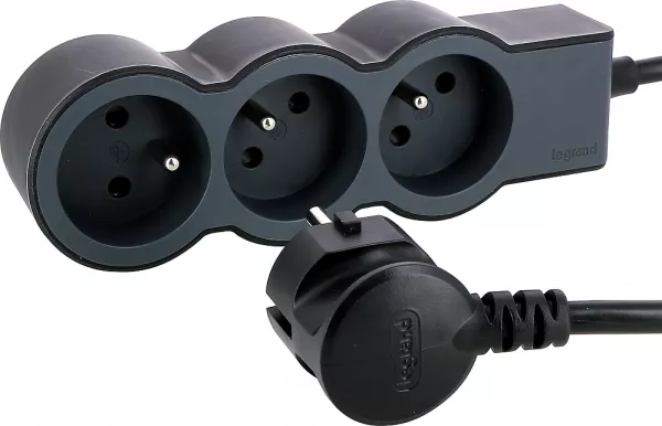 legrand-rallonge 3x2p+t avec cordon 1,5m 3g 1mm� - noir/gris fonc� (049472)