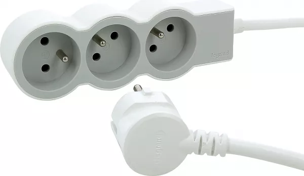 legrand-rallonge 3x2p+t avec cordon 3m 3g 1,5mm� - blanc/gris clair (049488)