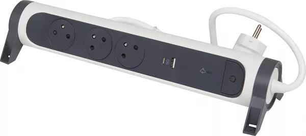 legrand-rallonge 3x2p+t surface, inter, parafoudre, usb a+c et cordon 1,5m - blanc/gris (049417)