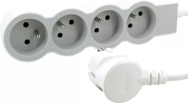 legrand-rallonge 4x2p+t avec cordon 1,5m 3g 1mm� - blanc/gris clair (049475)