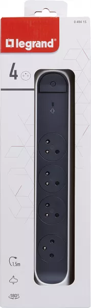 legrand-rallonge 4x2p+t surface avec inter, parafoudre et cordon 1,5m - blanc/gris (049415)