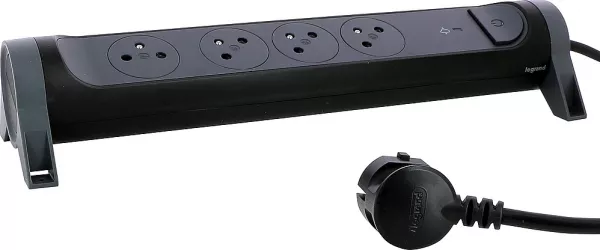 legrand-rallonge 4x2p+t surface avec inter, parafoudre et cordon 1,5m - noir/gris (049423)