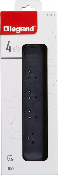 legrand-rallonge 4x2p+t surface avec interrupteur et cordon 1,5m 3g 1mm� - noir/gris (049448)