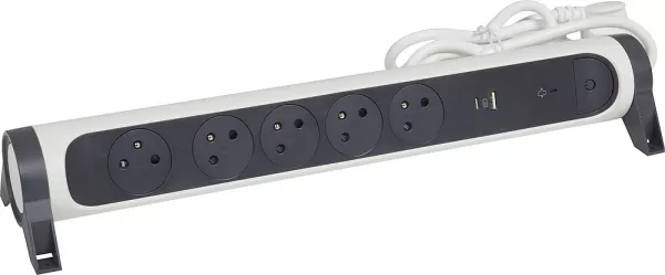 legrand-rallonge 5x2p+t surface, inter, parafoudre, usb a+c et cordon 1,5m - blanc/gris (049421)