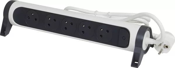 legrand-rallonge 5x2p+t surface avec interrupteur et cordon 1,5m 3g 1mm� - blanc/gris (049450)