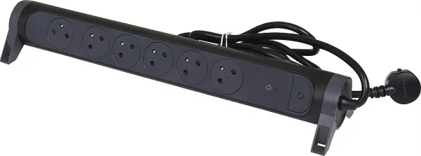 legrand-rallonge 6x2p+t surface avec inter, parafoudre et cordon 1,5m - noir/gris (049427)