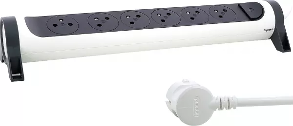 legrand-rallonge 6x2p+t surface avec interrupteur et cordon 3m 3g 1,5mm� - blanc/gris (049462)
