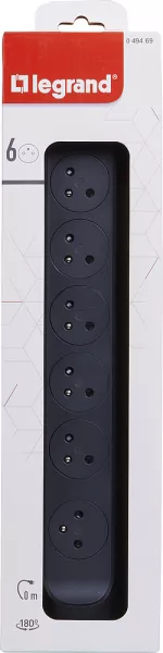 legrand-rallonge 6x2p+t surface avec interrupteur sans cordon - noir/gris fonc� (049469)