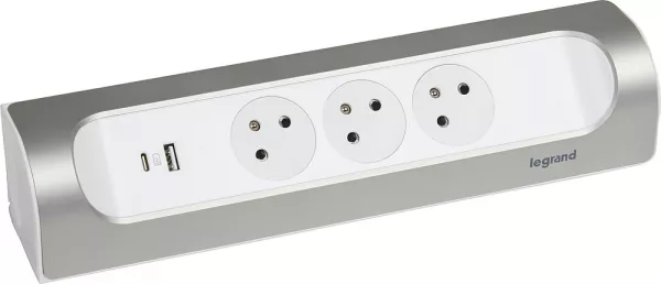legrand-rallonge d\'angle 3x2p+t surface et usb a+c � c�bler - blanc/alu (049409)