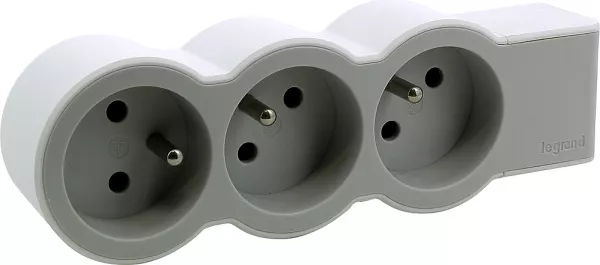legrand-rallonge extra-plate 3x2p+t � c�bler - blanc/gris clair (049496)