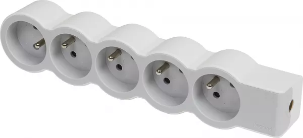 legrand-rallonge extra-plate 5x2p+t � c�bler - blanc/gris clair (049498)