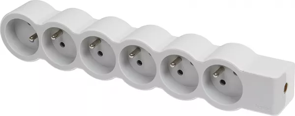 legrand-rallonge extra-plate 6x2p+t � c�bler - blanc/gris clair (049499)