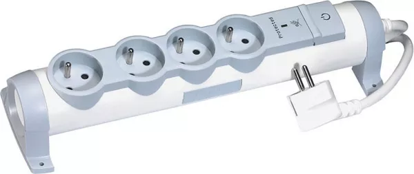 legrand-rallonge multiprise 4 prises 2p+t 16a 230v avec parafoudre - blanc et gris (050095)