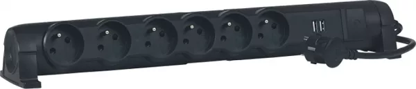 legrand-rallonge multiprise 6 prises de courant 2p+t 16a 230v + 2 usb 2400ma -noir (050393)