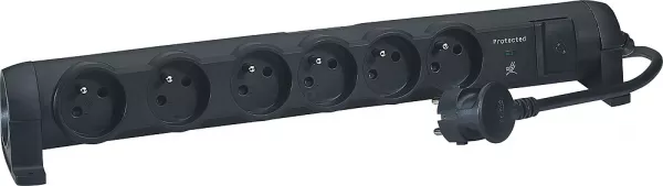 legrand-rallonge multiprise 6 prises de courant 2p+t 16a 230v avec parafoudre - noir (050297)