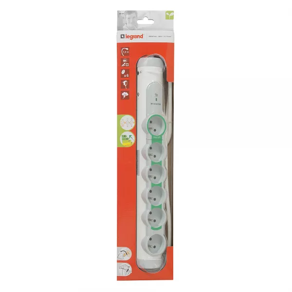 legrand-rallonge multiprises \'coupe-veille\' �quip� de 6x2p+t et parafoudre - cordon 1,5m (050087)
