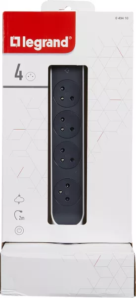 legrand-rallonge tour 4x2p+t surface ,interrupteur, parafoudre et cordon 2m - blanc/gris (049410)