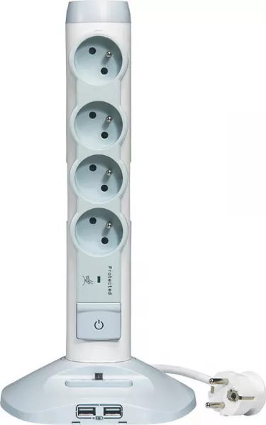 legrand-rallonge verticale - 4x 2p+t avec inter + 2 usb + 1 micro usb - blanc/gris (050014)