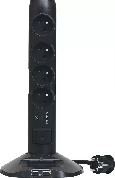 legrand-rallonge verticale 4x2p+t avec inter + 2 usb + fiche micro usb - noir (050394)