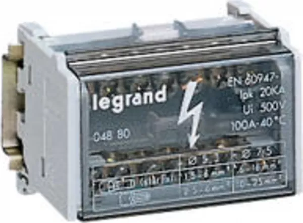 legrand-r�partiteur monobloc 2p � bornes 100a -7 connexions par barreau - 4 modules din (004880)