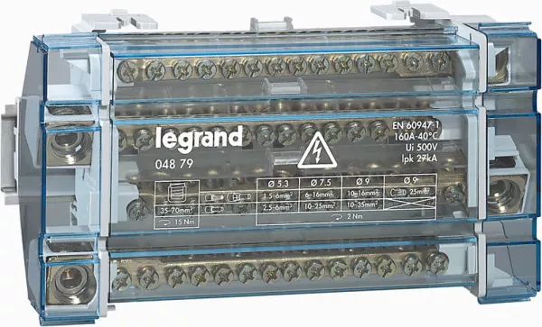 legrand-r�partiteur monobloc 4p � bornes 160a -15 connexions par barreau -10 modules din (004879)