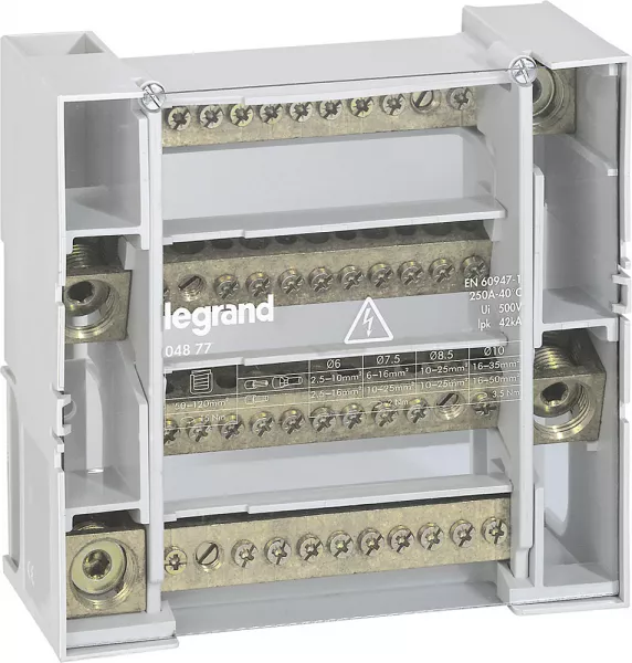 legrand-r�partiteur monobloc 4p � bornes 250a -12 connexions par barreau - 9 modules din (004877)